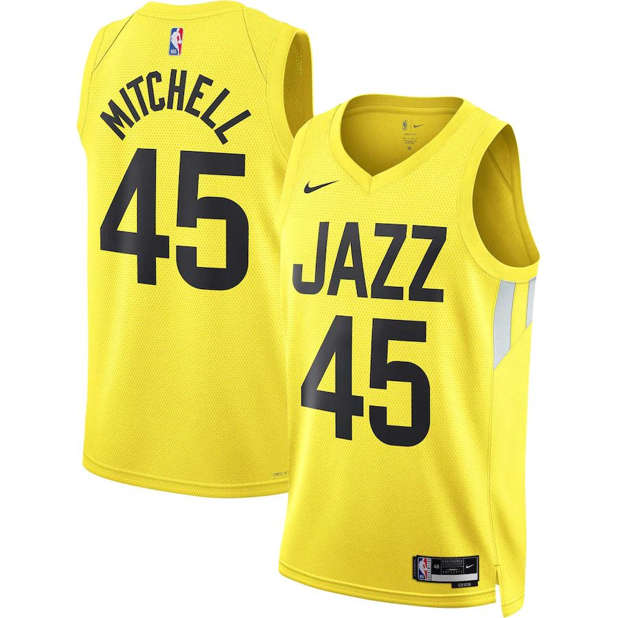 Men Utah Jazz 45 Donovan Mitchell Nike Gold Icon Edition 2022-23 Swingman NBA Jersey